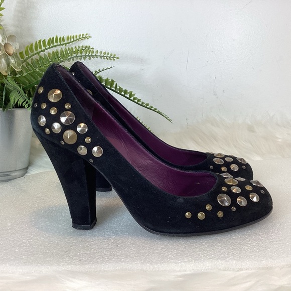 MARC JACOBS STUDDED SUEDE LEATHER MADE IN ITALY PUMPS BLACK SZ EUR 38 US 8 - Picture 1 of 10